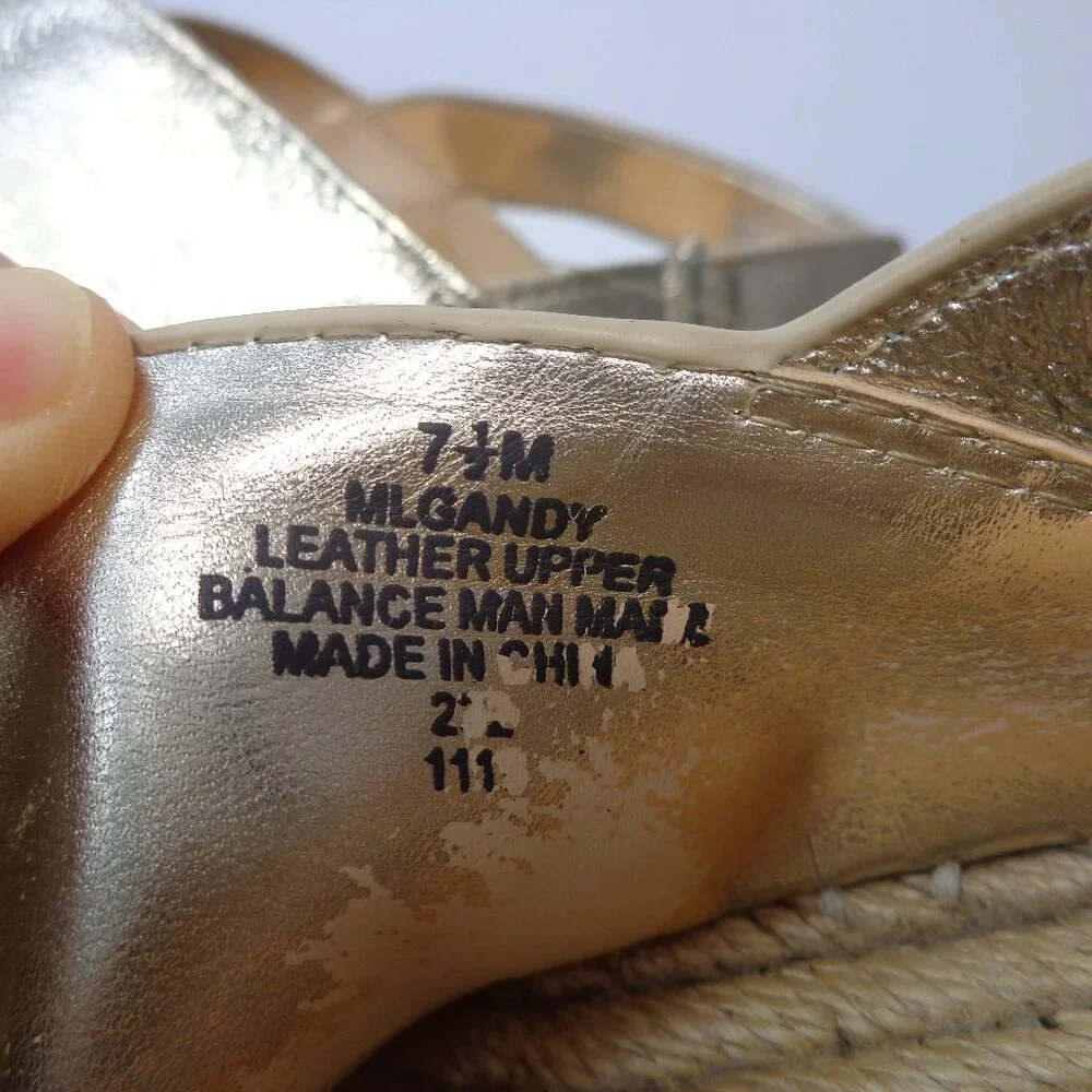 Marc Fisher Metallic Gold Leather Espadrille Platform Wedge Sandal Womens Sz 7.5